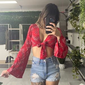 Red Paisley crop top